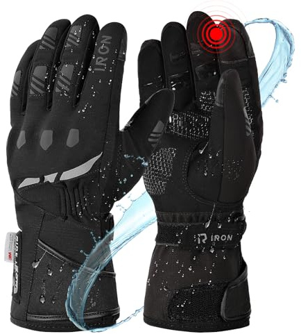 RIDEIRON Guanti Moto Invernali Uomo Donna, Guanti da Moto Invernali Impermeabili Antivento con 3M, Touch Screen e Protezione Nocche, Guanti Termici Antiscivolo per Motociclismo (Nero, XL)