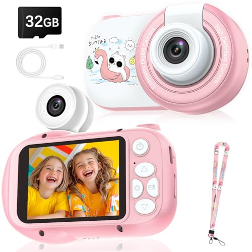 Cámara Infantil, cámara Infantil con Pantalla de 2,4 Pulgadas y Lente Flip de 180°, cámara Digital HD 1080P para niños con Tarjeta de 32 GB, Regalos para cumpleaños de Navidad, cámara de Fotos