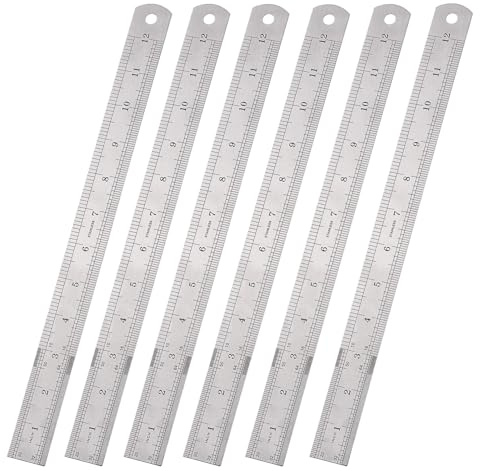 12 Inch Stainless Steel Ruler Multipack – Set of 6 Metal Ruler 30cm with Hanging Hole – Durable Straight Edge Measuring Tools for Office, School, Crafting, Engineers, and Architects