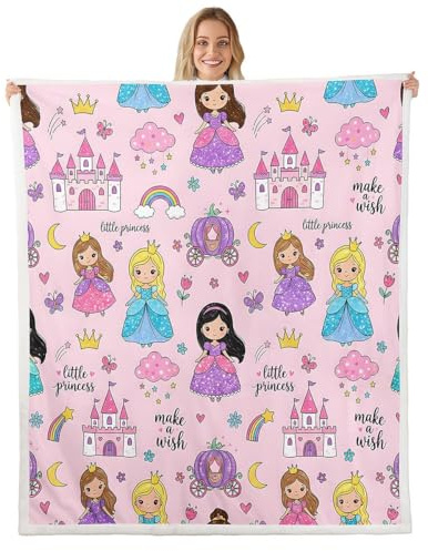 Manta de forro polar de princesa mágica para cama, sofá, silla, individual, 50 x 60 pulgadas, color rosa, lindo castillo, manta de sherpa para niños, manta de felpa mullida para adolescentes