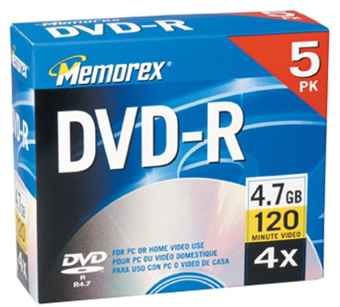 Memorex 4.7GB DVD-R Media (5-Pack with Jewel Cases)