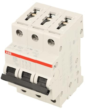 ABB S203-C50 Miniature Circuit Breaker, 3 Pole, Type C, 6/10kA Breaking Capacity, 50 Amp Current (2CDS253001R0504)