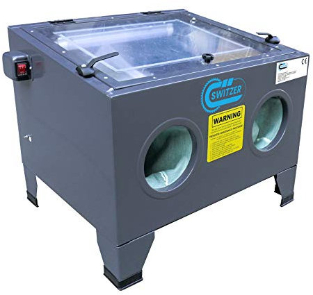 SwitZer Sandblaster Cabinet for Glass Beads, Silica Sand, Alum Oxide, 100 PSI Maximum Shot Blaster Sandblastering with LED Light
