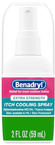 Benadryl Extra Strength Itch Cooling Spray, Topical Analgesic Spray with Diphenhydramine HCI & Zinc Acetate Skin Protectant for Fast Relief from Insect Bites, Travel Size, 2 fl. oz