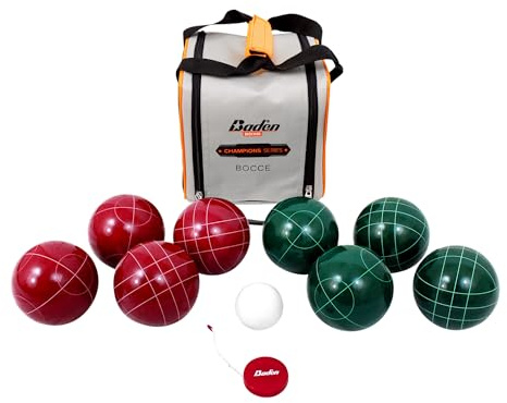 Baden Champions 90mm Bocce Ball Set with Carry Case and Measuring Tape, Red/Green