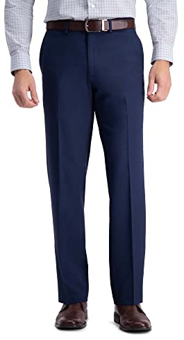 Haggar Premium Comfort kostymbyxor för män – rak passform, platt framsida, reg. und Big & Tall klassiska byxor, blå, 30W / 32L