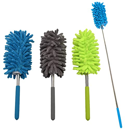 Zliger 3 Pcs Plumero De Microfibra Plumero Limpieza Atrapapolvo Extensible Ajustable Lavable Cepillo Mano Flexibles Cepillo RetrÁCtil Mango para Coche Oficina o Hogar