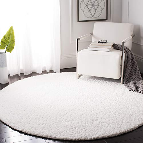 Safavieh Tapis Shag pour Salon, Salle à Manger, Chambre à Coucher - August Shag Collection, Tapis à Poil Court, Blanc, 122 X 122 cm