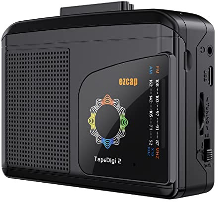 PMSUN Kassettenspieler, tragbarer Kassettenspieler nimmt MP3-Audio-Musik über USB auf - kompatibel mit Laptops und PCs - wandelt Kassetten in iPod-Format um (schwarz) ezcap246