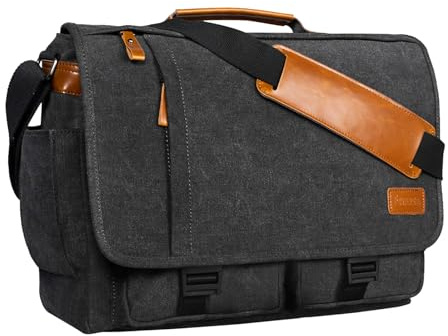 Estarer Laptop Messenger Bag 15.6 Inch Laptop Bag for Men Canvas Satchel Briefcase Shoulder Bag for Work Office