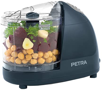 Minipicadora Pro Petra PT2182HEVDEEU10, cuchilla de acero inoxidable extraíble, compacta, con recipiente de 350 ml, funciona con un toque, fácil de limpiar, pica frutos secos, fruta y verdura, 150 W