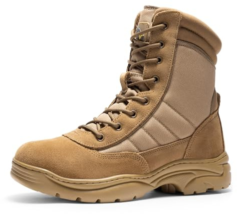 NORTIV 8 Men's Military Tactical Work Boots Side Zipper Leather Motorcycle Combat Boots Trooper,Size 10.5,Brown,TROOPER