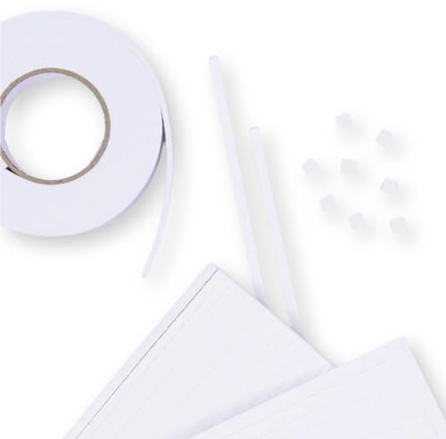 Craftelier - Skumklistersats | Innehåller 1600 kvadrater, 160 remsor och 18 mm x 2 m skumtejp, dubbelsidiga klistermärken, olika tjocklekar och storlekar | Vit färg