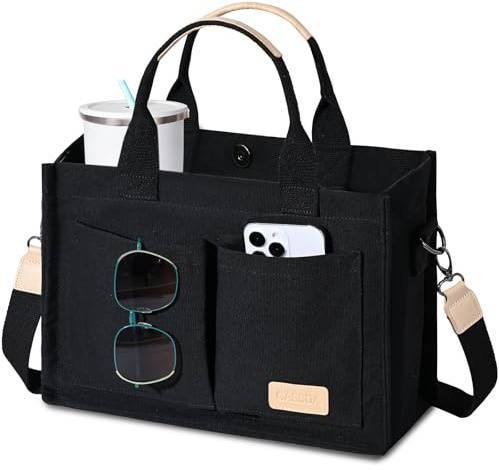 Canvas Tote Bag for Women Crossbody Work Purse with Pockets Top Handle Handbag Satchel Bags for Travel Nurse Teacher