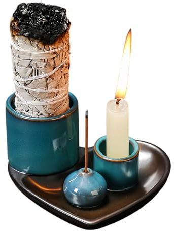 Sghtil Soporte de incienso, Portaquemador de incienso, cuenco de soporte de cerámica, soporte de varilla de incienso 4 en 1 para meditación, yoga, relajación y decoración del hogar