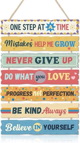 CHDITB Classroom Motivational Wooden Sign, Inspirational Wood Hanging Plaque, Positive Quotes Front Door Sign, Uplifting Wall Decor Hanger Never Give Up Wall Art for Nursery School Decor
