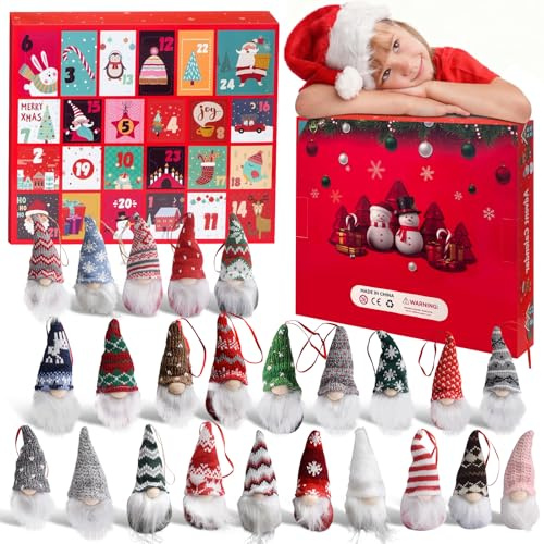 KutaKuta 2025 Christmas Gnome Advent Calendar, 24 Pieces Gnome Toy Advent Calendars, 24 Days Gnome Decor Christmas Advent Calendar, Handmade Plush Gnomes Christma Decor Ornaments for Family Friends
