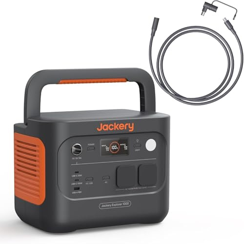 Station Électrique Portable Jackery Explorer 1000 v2 avec Câble d'Extension 5 Mètres, 1070Wh Batterie LiFePO4, 1500W Sortie, 6 Ports de Sortie, Générateur Solaire pour Plein Air, Camping, Urgence
