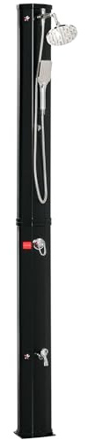 Outsunny Ducha Solar Exterior de 35 L Ducha de Jardín con Agua Caliente 0-55℃ y 2 Cabezales de Grifo para Playa Piscina Patio 17,5x14,5x216 cm Negro