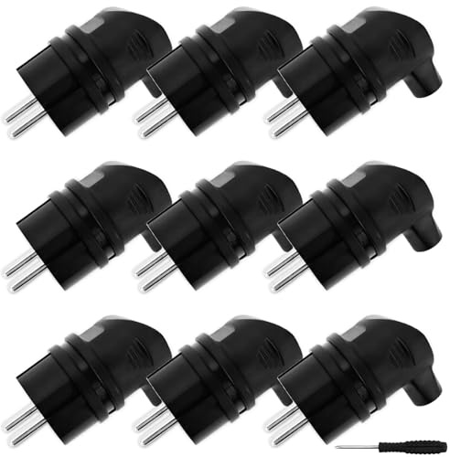 GBKDQQ Lot de 8 fiches coudées, 250 V/16 A, fiche d'alimentation Schuko IP44, fiche coudée, prise de contact de protection, fiche coudée pour atelier, jardin, chantier de construction