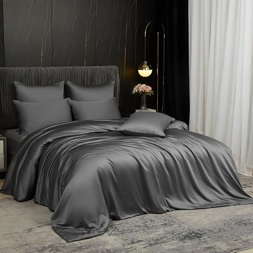 Gezu Bambú Funda nórdica de 220 x 240 cm Gris Juego de cama de 220 x 240 cm Adulto 2 Personas Cool Tencel Lyocell Ropa de cama Seda Lisa Sedosa Brillante Funda nórdica Natural de Bambú con Cremallera