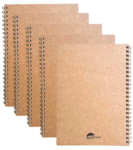 Camaleon Grafic Pack 5 Libreta A5 Hojas Blancas 21x15 CM, Cuaderno de Viaje Tapa Kraft. 100 Páginas, 50 Hojas. Bloc de Notas, Cuadernos, Libretas Pequeñas Kraft, Material Escolar y Papeleria