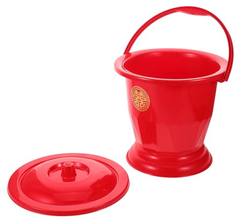 Cubo de Inodoro Portátil Rojo de Plástico con Tapa | Uso en Viajes y Ceremonia Nupcial China, Superficie Lisa E Higiénica, Formato Compacto para Adultos