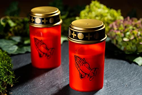 Novaliv Grablichter rot 2x Dauerbrenner Grablicht LED Kerzen flackernde Flamme LED Grabkerze mit Batterie Friedhofskerze Gedenkkerze Grablaterne Ewiges Licht Trauerkerze