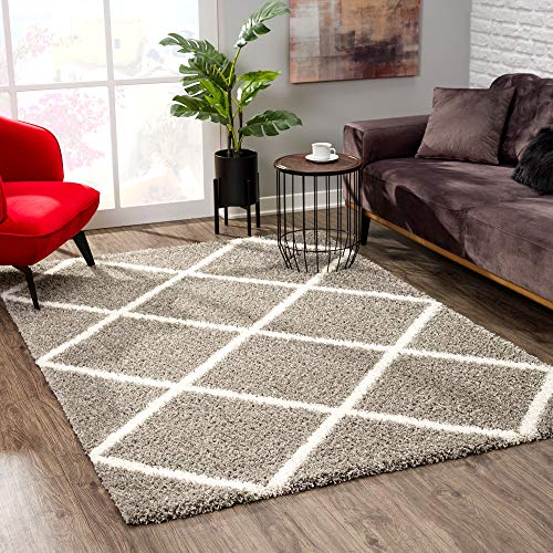 SANAT Madrid Shaggy Teppich - Hochflor Teppiche für Wohnzimmer, Schlafzimmer, Küche - Grau, Größe: 100x200 cm