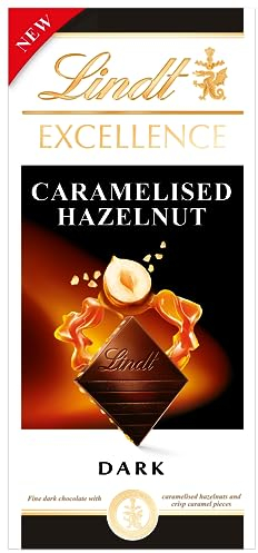 Lindt Excellence Tableta de Chocolate Negro con Avellanas Tostadas Caramelizados, 100 g