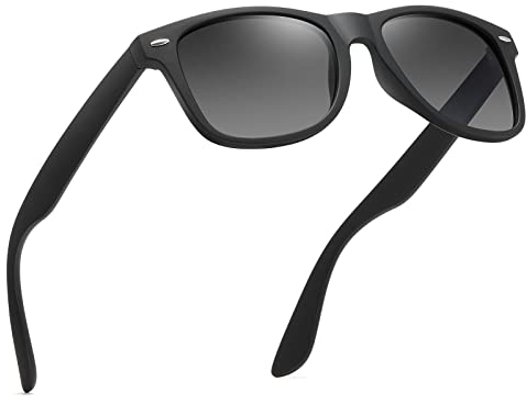 wearPro Polarised-Sunglasses-Mens-Womens-UV400-Protection Rectangular Sunglasses Retro Black Sun Glasses Unisex Classic Ultralight Shades For Cycling Driving Fishing(Black Grey)