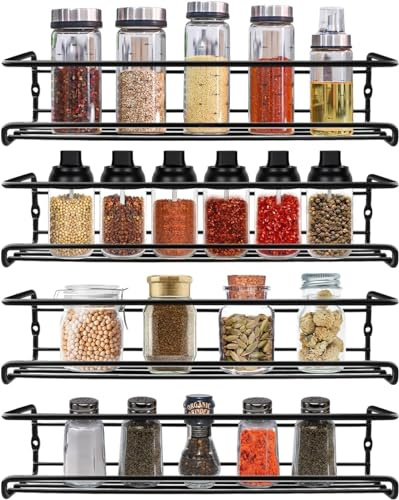 Mezzar Porta Spezie, 4 Pezzi Portaspezie da Parete Utensili da Appendere Organizer per Cucina Bagno Nero