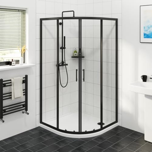 NRG 1000 x 1000mm Matte Black Framed Quadrant Shower Enclosure Sliding Door 6mm Easy Clean Glass