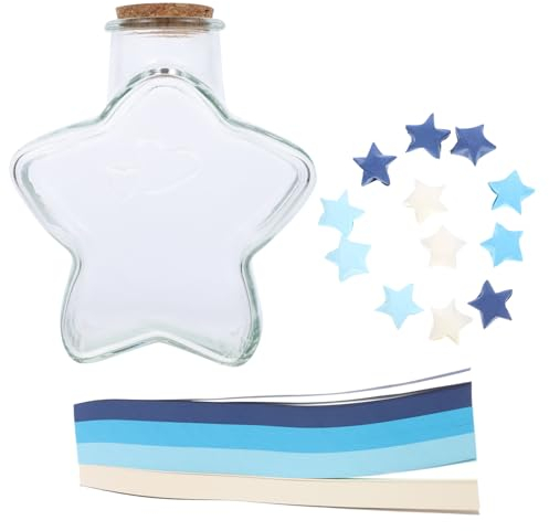 IMIKEYA 540 Blatt Blaue Origami-Stern-Papierstreifen Mit Farbverlauf Und Sternförmiger Wunschflasche Aus Glas Leere Origami-Sternflaschen Mit Korkdeckeln Für Diy-Basteleien