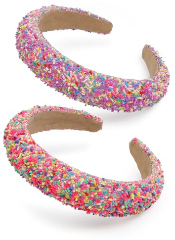 TEBIEKOY 2Pcs Sprinkle Headbands for Women Girls Wide Padded Head Bands for Women's Hair Non Slip Pink Purple Headband Thick Donut Hairbands Cute Hair Accessories for Kids