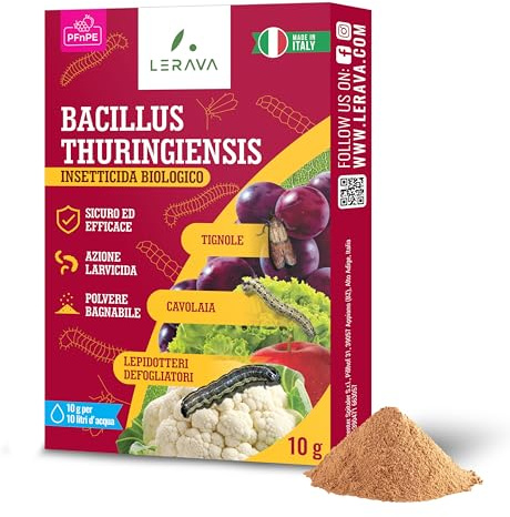 LERAVA Bacillus Thuringiensis Kurstaki (10 g) - Insetticida biologico per piante - Effetto larvicida contro bruchi, cavolaia e farfalla del geranio - Ideale per rose e orto - Made in Italy