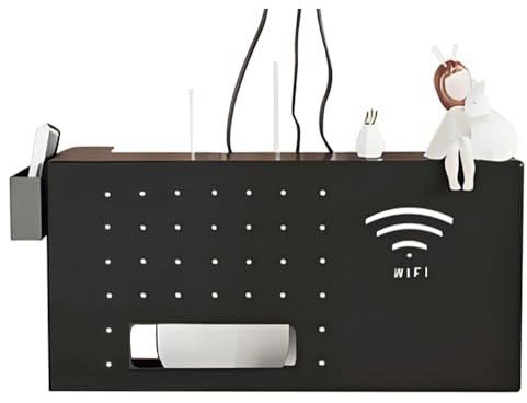 PUIOTEAI Scatola di Immagazzinaggio del Router, Mensola Router a Parete, Scatola Porta Router Wifi da Parete, Scatola di Immagazzinaggio Cavi, Router e Prese(Black)