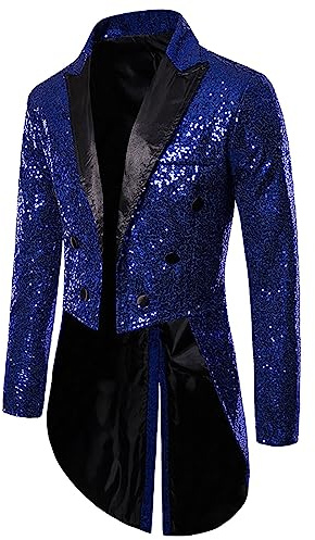 Veste Queue De Pie Homme Blazer De Prince Paillettes Brillant Veste à Manches Longues Manteau Costume Halloween Fête Party Club Spectacle S-XXL