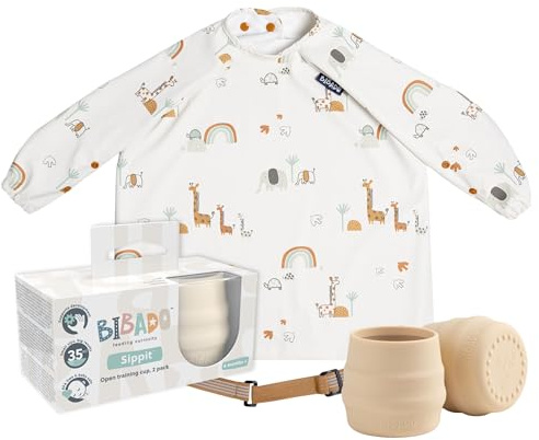 BIBaDO - Sippit Silicone Baby Cup, Fawn (2-Pack) - Open Training Silicone Cups - Soft, Non Slip Grip, Weighted Base - Durable, Dishwasher Safe, BPA Free - Toddler Cups - Baby Essentials - 6 Months+