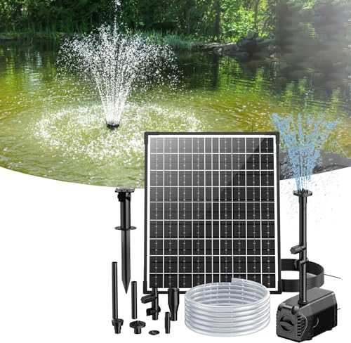 POPOSOAP 30W Solar Pond Pump 430GPH to 170-320 Gallon Garden Pond Fountain | High-conversion glass panel, 2-way diverter valve, 4 spray nozzles, 16.5ft power cord, 6.6ft clear tube & dual filter setup