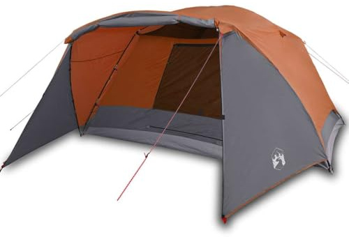 Qnhdfrt Tienda familiar para 6 personas, tienda de campaña con toldo y conexión E, gran cabina para aventuras al aire libre, tienda familiar gris naranja, 412 x 370 x 190 cm