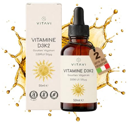 Vitavi Vitamine D3 K2 en Gouttes 2000 UI - 50 ml, Fort Dosage