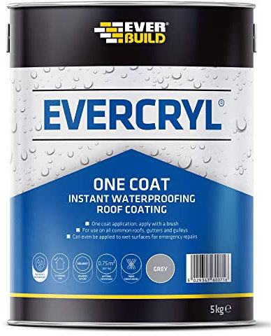 Everbuild Evercryl One Coat Instant Waterproofing – Suitable for Roofs, Gutters and Gulleys – Grey – 5kg
