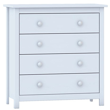 Moblit Comoda de Cuatro Cajones Realizada en Madera de Pino Maciza Color Blanco Lavado Serie Alme Medidas (78.5x75x35) cm (altoxanchoxfondo) Robusta y Duradera