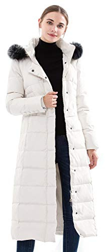 Obosoyo Women's Hooded Thickened Long Down Jacket Maxi Down Parka Puffer Coat (White, M)