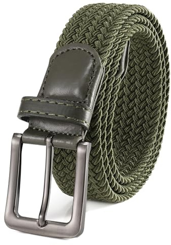 BOZEVON Cinturones Elasticos Tejidos - Cinturón Elástico Tejido Trenzado para Hombre Mujere Verde