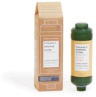 VOESH Vitamin C Shower Filter - Shower Aromatherapy & Water Purifier - 100% Vegan: With Vitamin C, Botanical Oils, Hyaluronic Acid - Citrus Crush