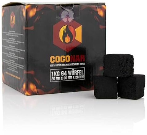 Coconar´s Premium Shisha Kohle 20 kg -Naturkohle aus 100% Kokosnuss -ohne chemische Zusätze - Brenndauer bis zu 120 Minuten -kaum Rauchbelastung und kein Eigengeschmack