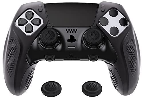 playvital Coque Manette pour ps5 Edge Grip,Anti-Glissement Housse Silicone pour ps5 Edge Controller,Semi-Recouvert Protection Cover Ergonomique avec Capuchons-Noir(Édition Ninja)