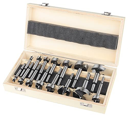 HPHOPE Forstner Bit Set 15pcs, Forstner Bits for Wood, Wood Drilling with Round Shank, Drill Accessories, Ø10-50mm with Storage Case